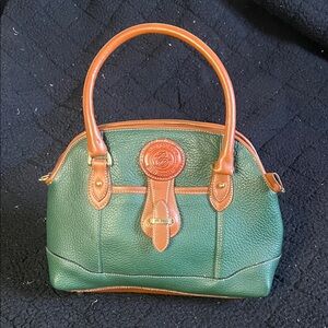 Vintage Dooney & Bourke classic Forest Green and Tan Satchel leather